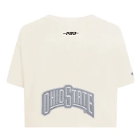 Women's Pro Standard Cream Ohio State Buckeyes Reverse French Terry Boxy Cropped T-Shirt