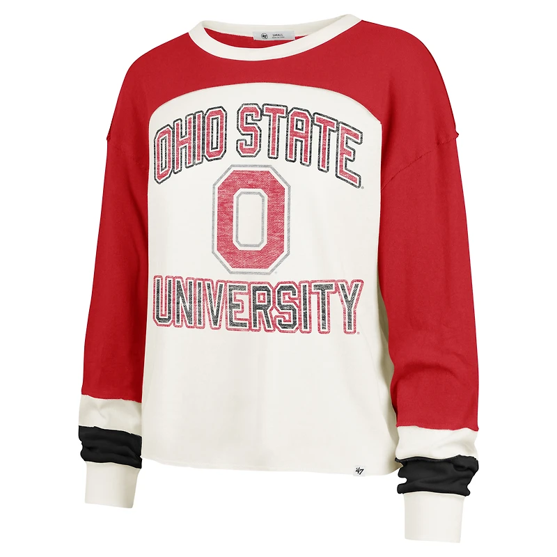 T-shirt à manches longues raglan double tête Ohio State Buckeyes '47 Cream pour femme
