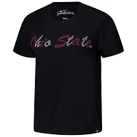T-shirt noir pour femme avec inscription en perles cousues à la main Ohio State Buckeyes