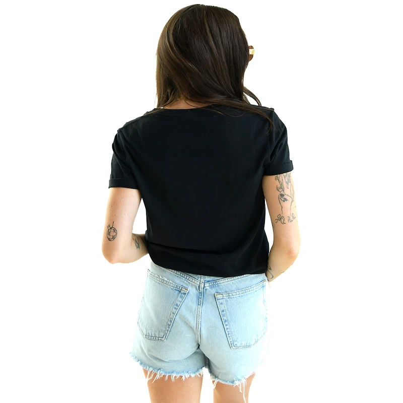 T-shirt noir pour femme avec inscription en perles cousues à la main Ohio State Buckeyes