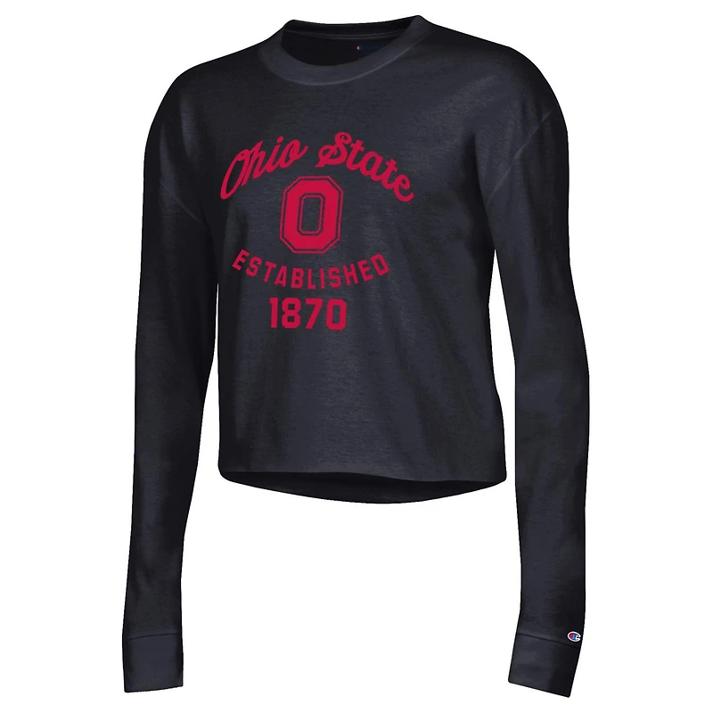 T-shirt court à manches longues Champion Ohio State Buckeyes pour femme, noir