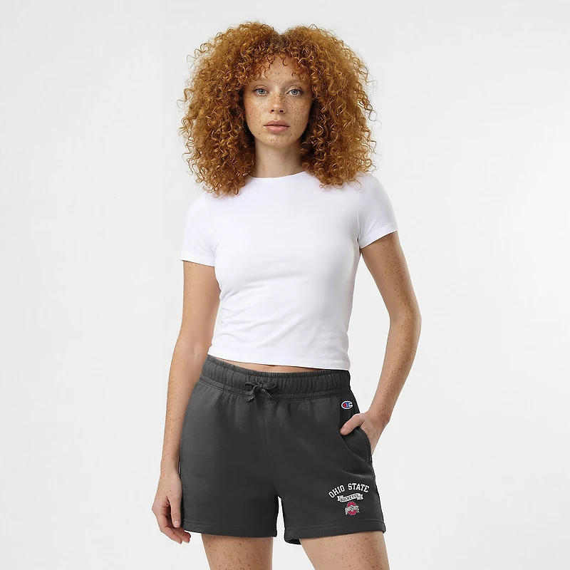 Women's Champion  Black Ohio State Buckeyes Powerblend Elastic Waist Shorts