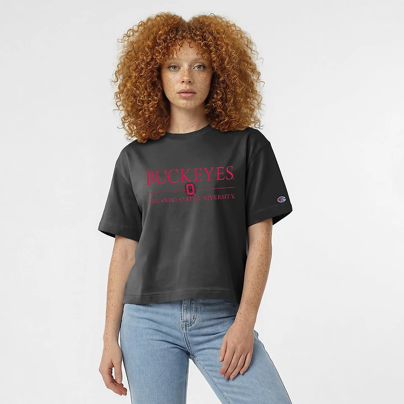 Women's Champion  Black Ohio State Buckeyes Waist Length Wordmark T-Shirt