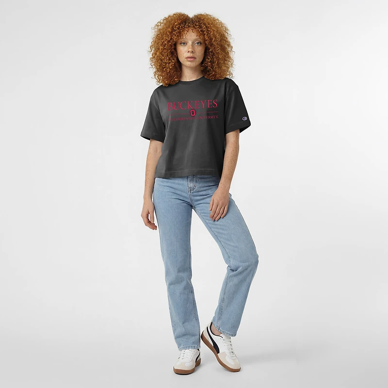 Women's Champion  Black Ohio State Buckeyes Waist Length Wordmark T-Shirt