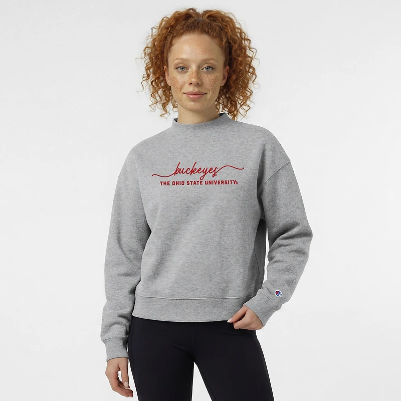 Sweat-shirt à col montant Champion gris pour femmes, modèle Triumph des Ohio State Buckeyes