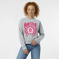 Women's Champion  Heather Gray Ohio State Buckeyes Academic Crest Powerblend Crewneck Sweatshirt
