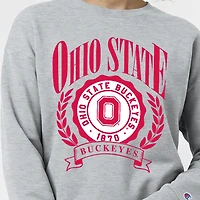 Women's Champion  Heather Gray Ohio State Buckeyes Academic Crest Powerblend Crewneck Sweatshirt
