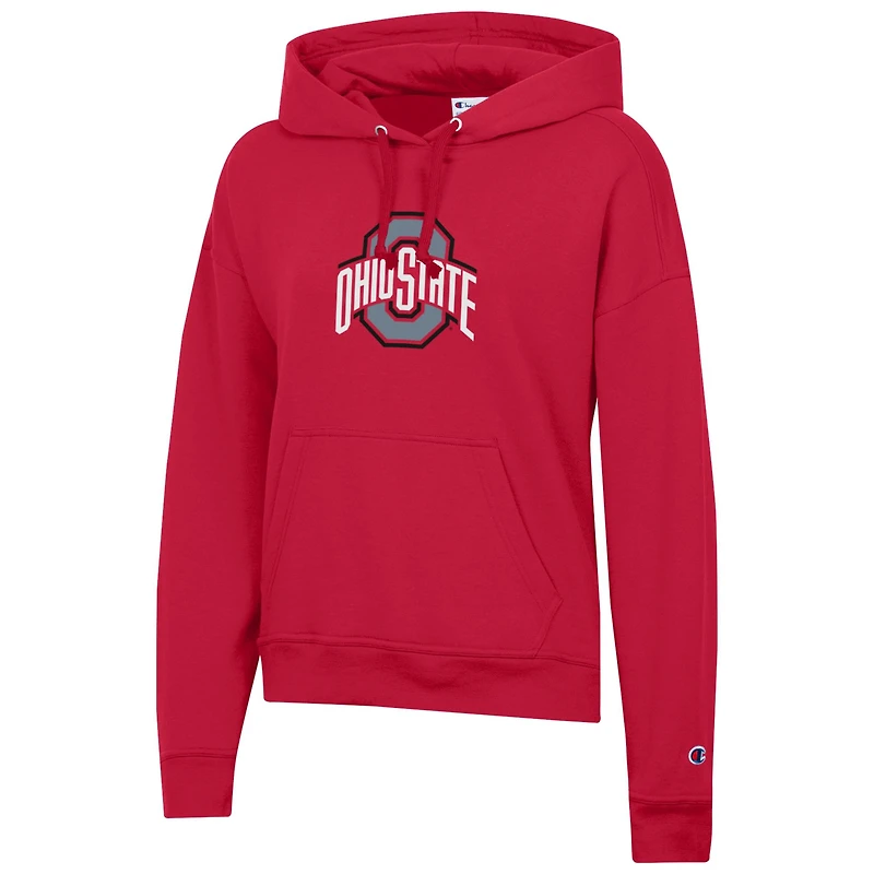 Women's Champion Scarlet Ohio State Buckeyes Powerblend Fleece Pullover Hoodie