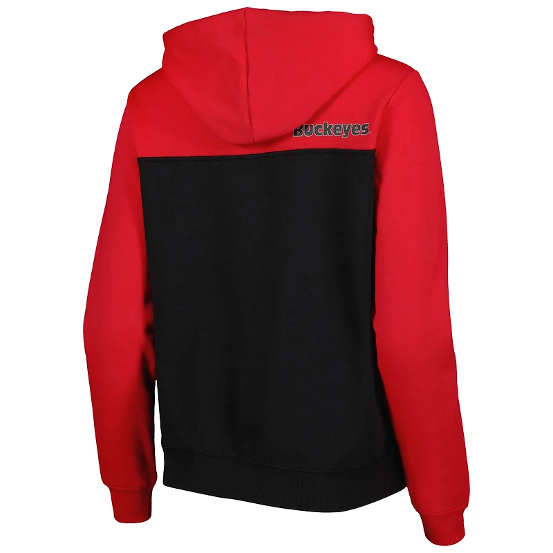 Women's Colosseum Black/Scarlet Ohio State Buckeyes Aidan Lightweight Half-Zip Hoodie