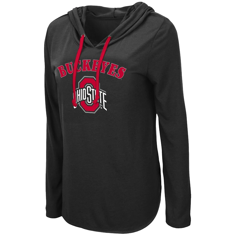Women's Colosseum Black Ohio State Buckeyes My Lover Lightweight Hooded Long Sleeve T-Shirt