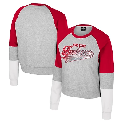 Women's Colosseum Heather Gray Ohio State Buckeyes Katinka Rhinestone Scoop Neck Pullover Sweatshirt