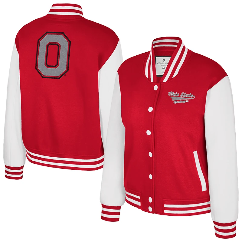 Veste polaire à boutons-pression pour femme Colosseum Scarlet Ohio State Buckeyes French Baguette