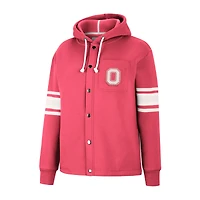 Women's Colosseum Scarlet Ohio State Buckeyes Mia Striped Full-Snap Hoodie Jacket
