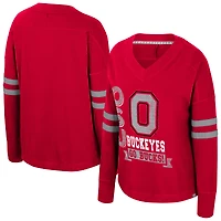 Women's Colosseum  Scarlet Ohio State Buckeyes Oversized Violet Distressed V-Neck Long Sleeve T-Shirt