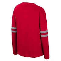 T-shirt à manches longues et col en V violet surdimensionné pour femme, motif Colosseum Scarlet Ohio State Buckeyes