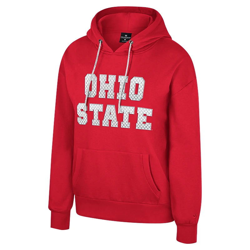 Women's Colosseum Scarlet Ohio State Buckeyes Reflection Rhinestone Drawcord Pullover Hoodie