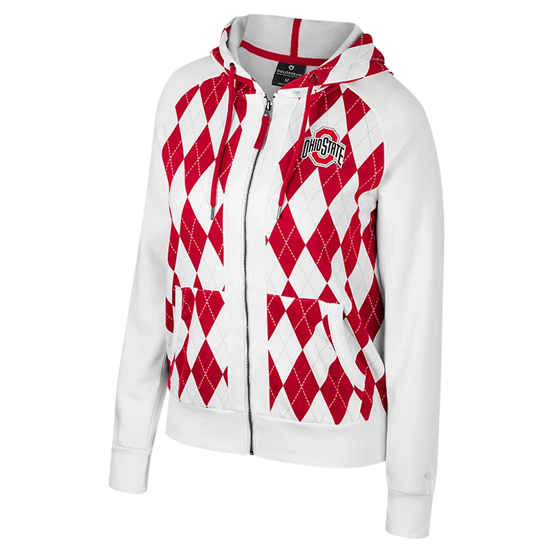 Women's Colosseum White Ohio State Buckeyes The Dealio Argyle Full-Zip Jacket