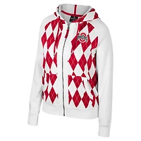 Women's Colosseum White Ohio State Buckeyes The Dealio Argyle Full-Zip Jacket