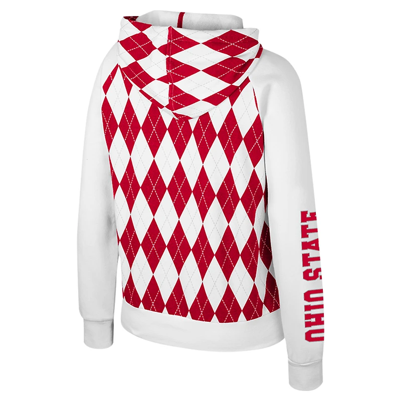Women's Colosseum White Ohio State Buckeyes The Dealio Argyle Full-Zip Jacket