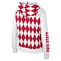Women's Colosseum White Ohio State Buckeyes The Dealio Argyle Full-Zip Jacket