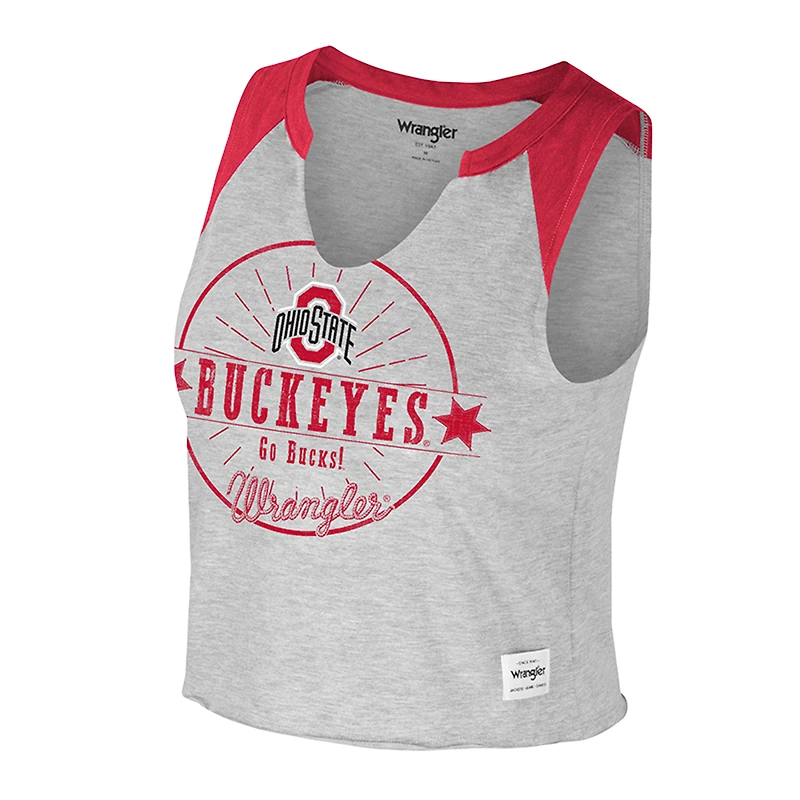 Women's Colosseum x Wrangler Heather Gray Ohio State Buckeyes Vintage Muscle Cropped T-Shirt