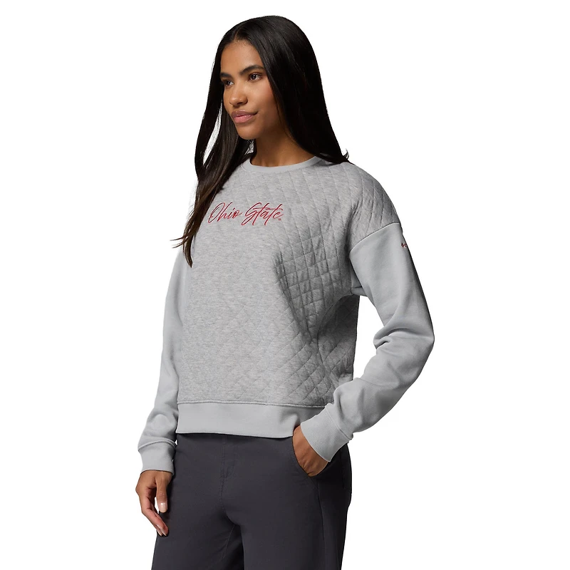 Women's Columbia Heather Gray Ohio State Buckeyes Collegiate Hart Mountain™ Quilted Sweatshirt