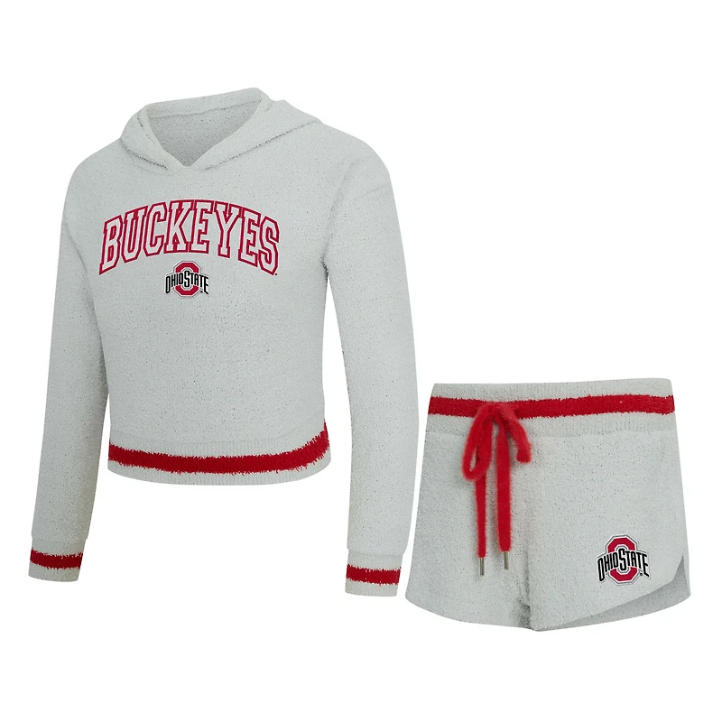 Ensemble sweat à capuche et short manches longues Whitley pour femme, gris/écarlate, Ohio State Buckeyes