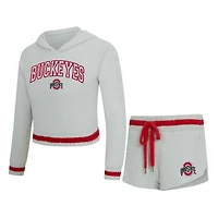 Ensemble sweat à capuche et short manches longues Whitley pour femme, gris/écarlate, Ohio State Buckeyes