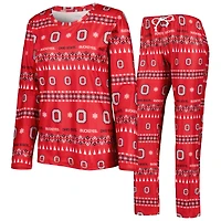 Women's Concepts Sport Scarlet Ohio State Buckeyes Flurry Ugly Sweater Long Sleeve T-Shirt & Pants Sleep Set