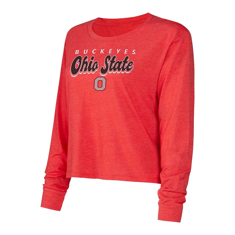Ensemble haut à manches longues et short couleur équipe des Ohio State Buckeyes de Concepts Sport Scarlet pour femme