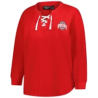 Women's Fanatics Scarlet Ohio State Buckeyes Lace-Up Waffle Knit Plus Long Sleeve T-Shirt
