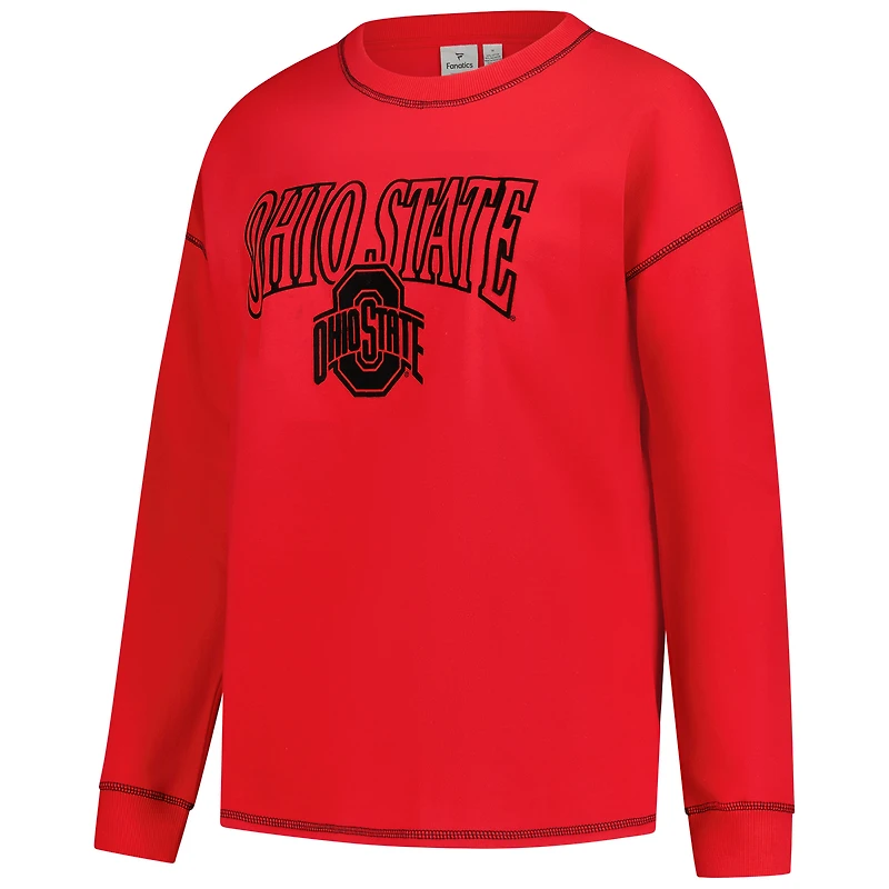 Women's Fanatics Scarlet Ohio State Buckeyes Plus Contrast Stitch Sweatshirt