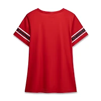 T-shirt en jersey à lacets avec empiècements maille et logo Ohio State Buckeyes pour femmes, grande taille, de la marque Fanatics Scarlet.