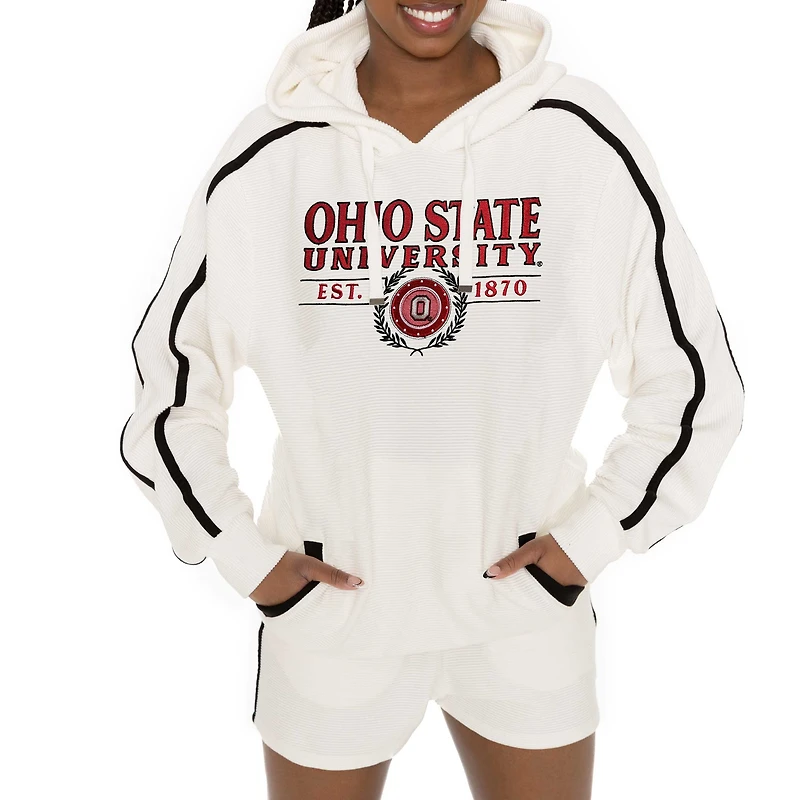 Ensemble sweat à capuche et short Gameday Couture Cream Ohio State Buckeyes Down, Set, Go pour femme