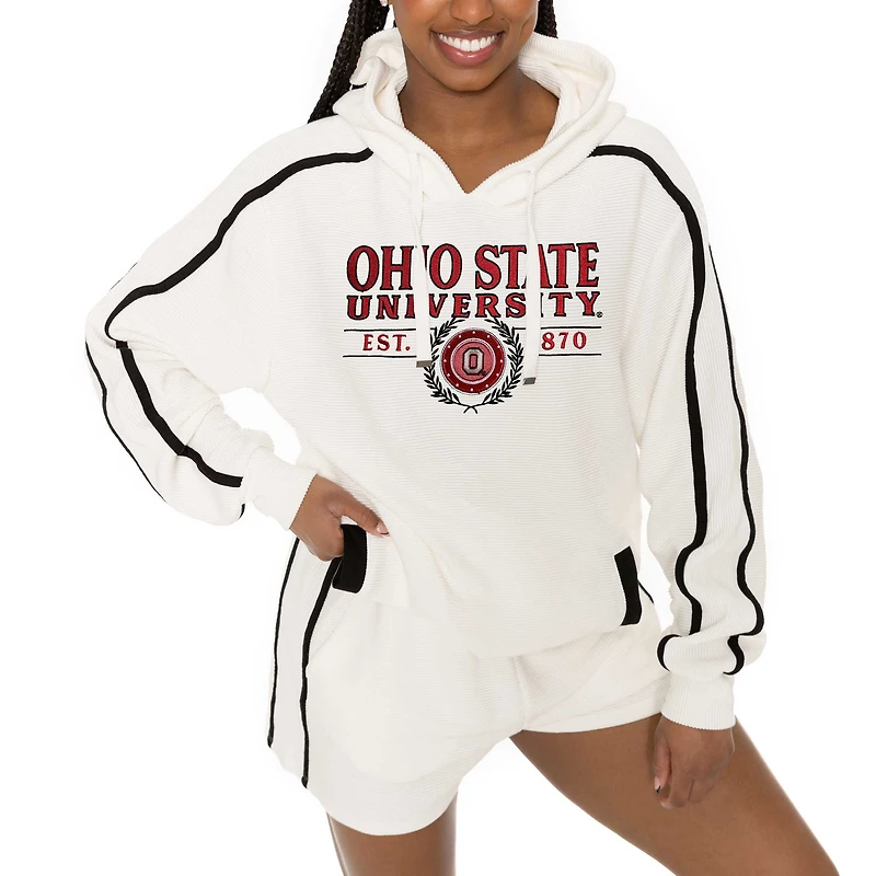 Ensemble sweat à capuche et short Gameday Couture Cream Ohio State Buckeyes Down, Set, Go pour femme
