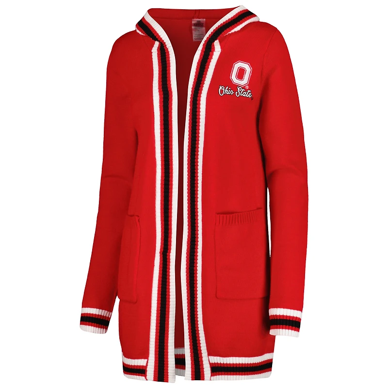 Women's Gameday Couture Scarlet Ohio State Buckeyes One More Round Tri-Blend Striped Hooded Cardigan Sweater