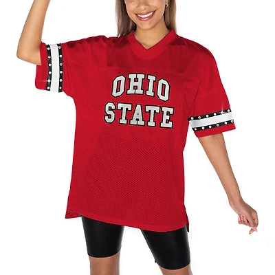 T-shirt tendance à strass Gameday Couture Scarlet Ohio State Buckeyes Until Kickoff pour femme