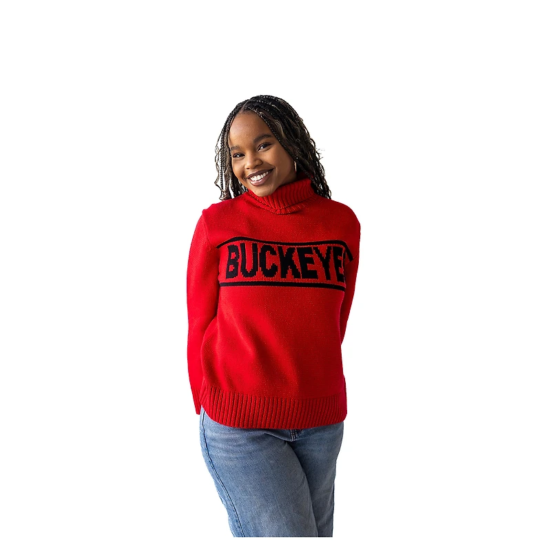 Pull à col roulé en chenille Scarlet Ohio State Buckeyes pour femme