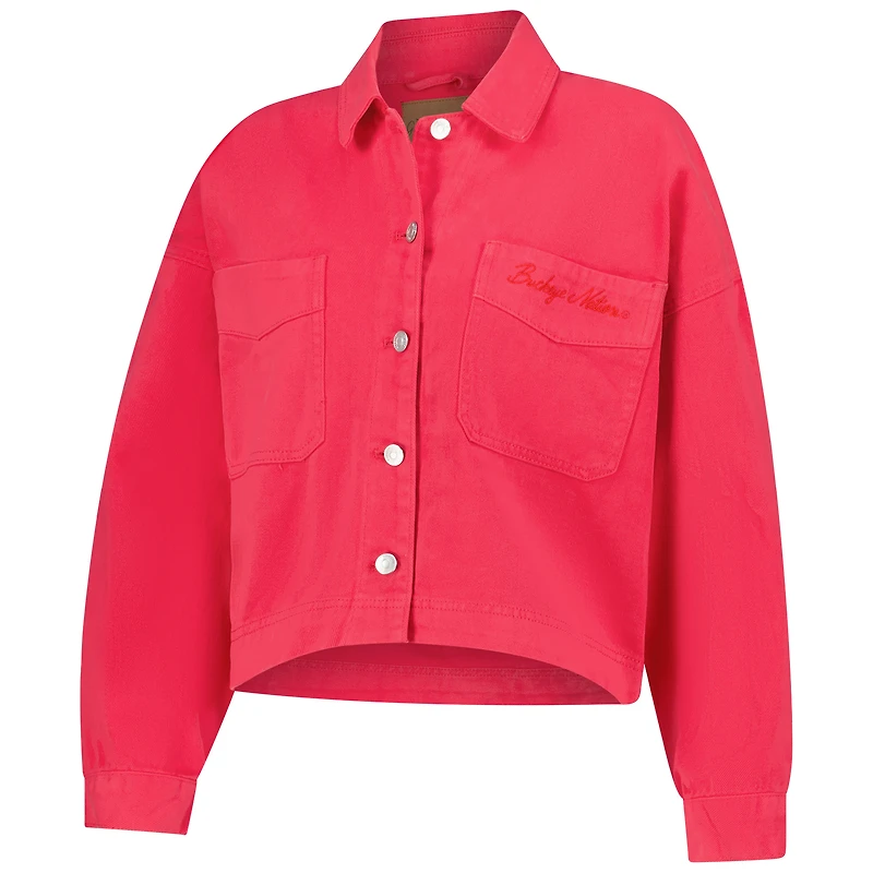 Women's Gameday Social Scarlet Ohio State Buckeyes Full-Button Cropped Shacket