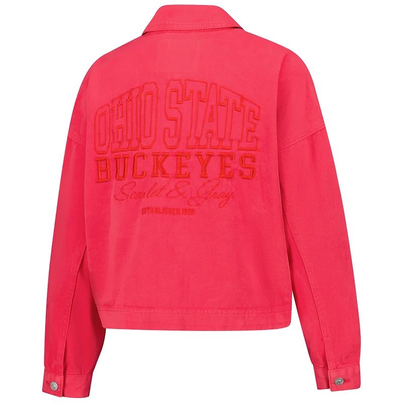Women's Gameday Social Scarlet Ohio State Buckeyes Full-Button Cropped Shacket