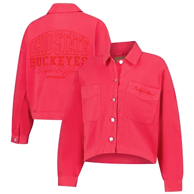 Women's Gameday Social Scarlet Ohio State Buckeyes Full-Button Cropped Shacket