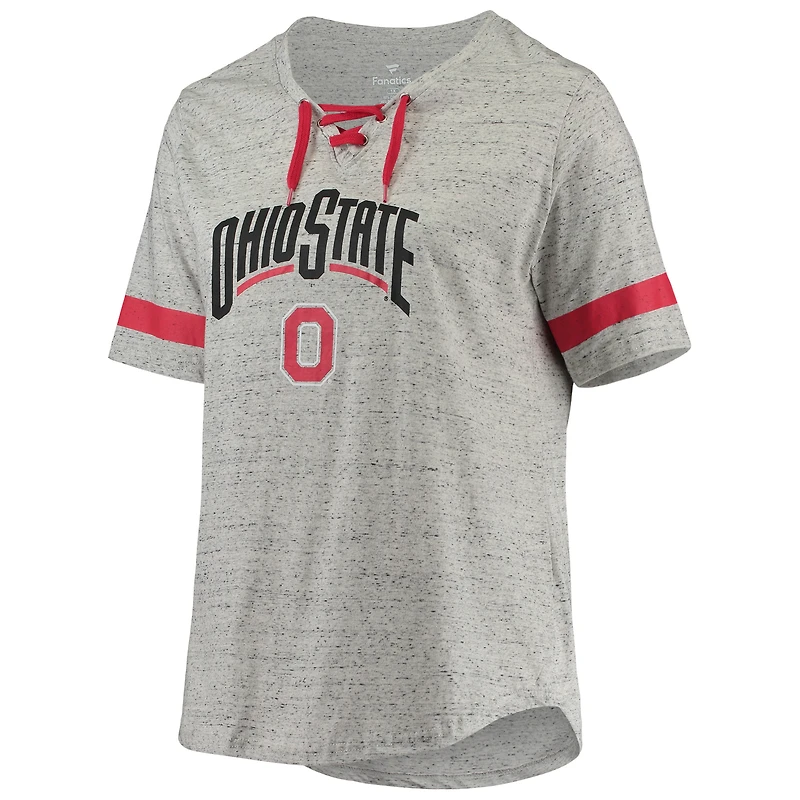 Women's Heathered Gray/Scarlet Ohio State Buckeyes Plus Lace-Up V-Neck T-Shirt