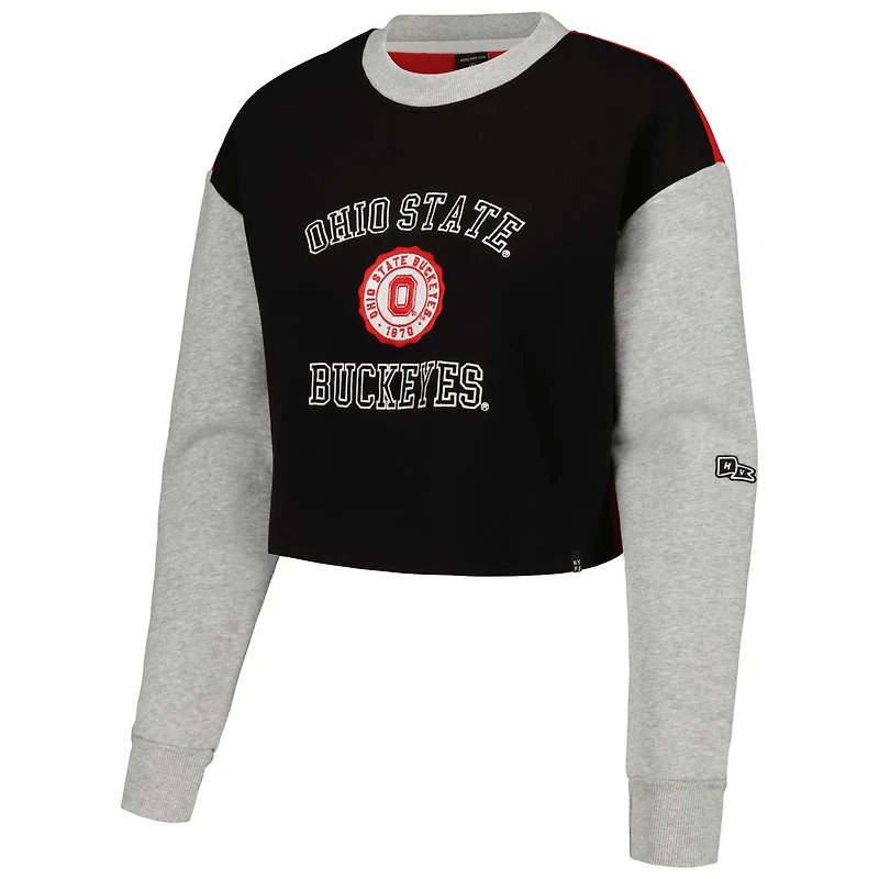 Women's Hype and Vice Black Ohio State Buckeyes Colorblock Rookie Crew Pullover Sweatshirt