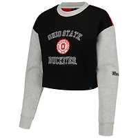 Women's Hype and Vice Black Ohio State Buckeyes Colorblock Rookie Crew Pullover Sweatshirt