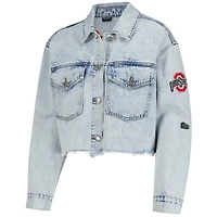 Veste courte boutonnée en jean délavé clair des Ohio State Buckeyes pour femme de Hype and Vice Denim