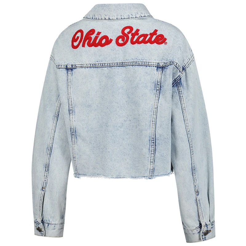 Women's Hype and Vice Denim Ohio State Buckeyes Lightwash Cropped Button-Up Jean Jacket