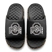 Women's ISlide Black Ohio State Buckeyes Cheetah Dip Motive Slide Sandals