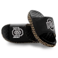 Sandales à enfiler ISlide noires pour femmes, motif guépard des Ohio State Buckeyes