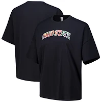 Women's Lusso  Black Ohio State Buckeyes Floral Applique T-Shirt