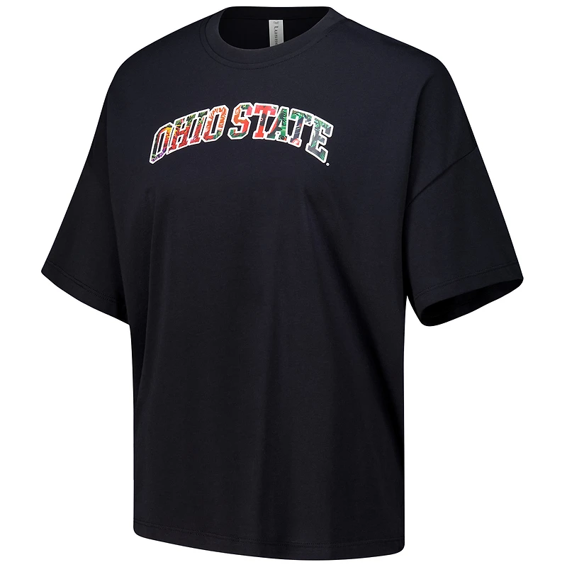 T-shirt à imprimé floral noir pour femme Lusso Ohio State Buckeyes